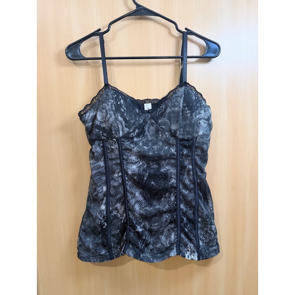 No Boundaries Snakeskin Print Mesh Corset Camisole Top Gray Black L